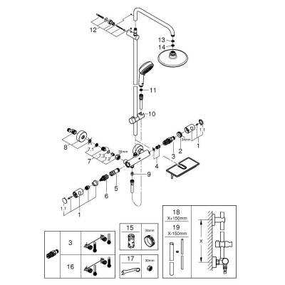 GROHE 26249000 Euphoria 190 Душевая система с термостатом для душа с полочкой. Фото